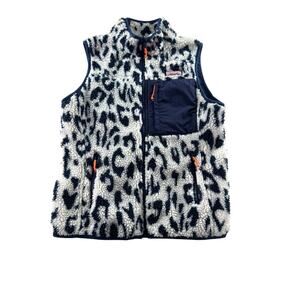 Vineyard Vines Leopard Print Mixed Media Sherpa Vest Size Small Supershep